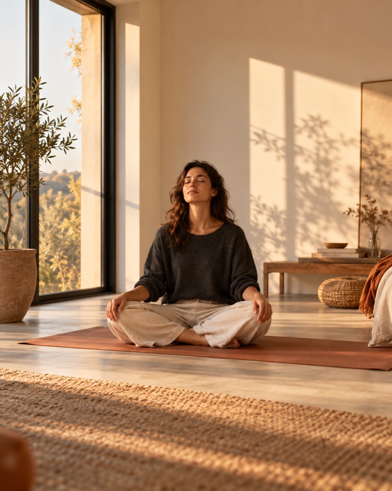 A person sitting quietly in meditation.