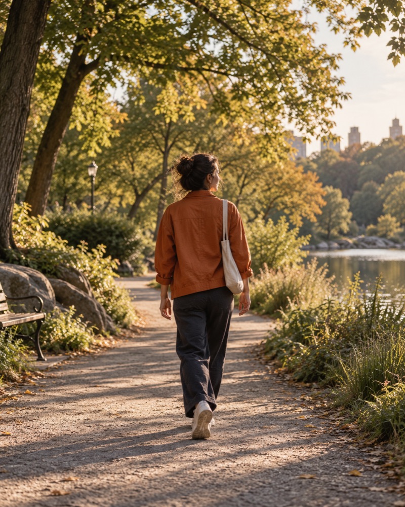 A person walking along an outdoor path.